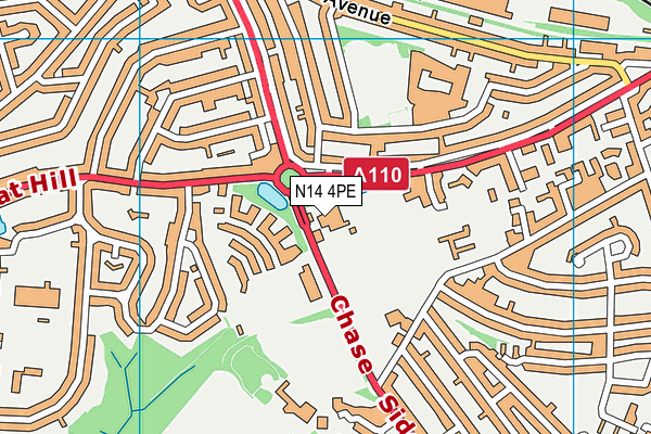 N14 4PE map - OS VectorMap District (Ordnance Survey)