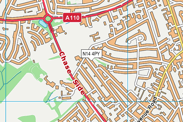 N14 4PY map - OS VectorMap District (Ordnance Survey)