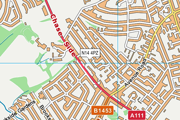 N14 4PZ map - OS VectorMap District (Ordnance Survey)