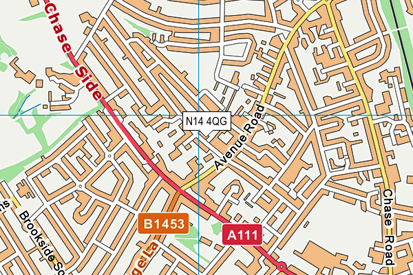 N14 4QG map - OS VectorMap District (Ordnance Survey)