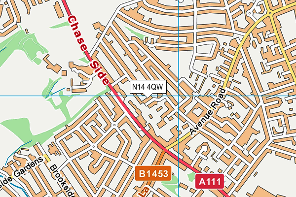 N14 4QW map - OS VectorMap District (Ordnance Survey)