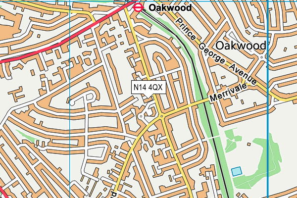 N14 4QX map - OS VectorMap District (Ordnance Survey)
