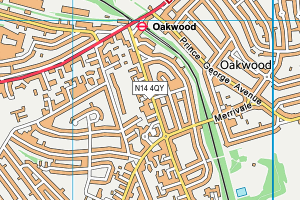 N14 4QY map - OS VectorMap District (Ordnance Survey)