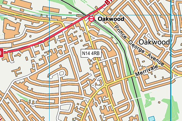 N14 4RB map - OS VectorMap District (Ordnance Survey)