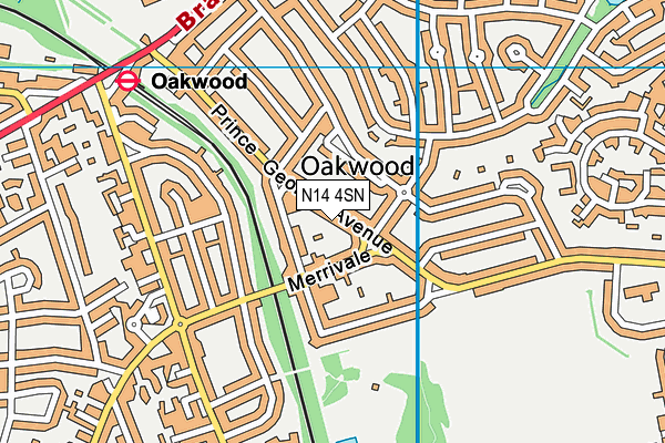 Oakwood Par 3 Golf Course (Closed) map (N14 4SN) - OS VectorMap District (Ordnance Survey)