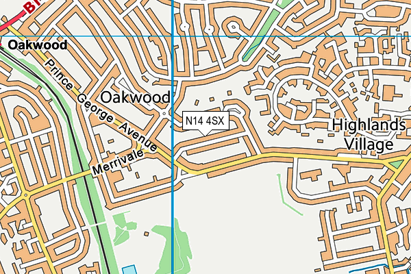 N14 4SX map - OS VectorMap District (Ordnance Survey)