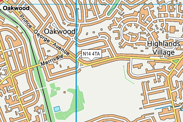 N14 4TA map - OS VectorMap District (Ordnance Survey)