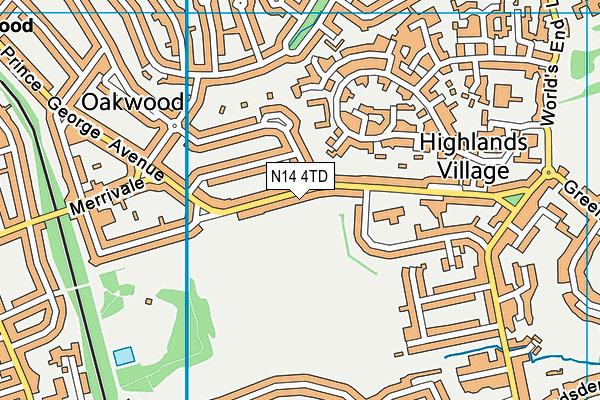 N14 4TD map - OS VectorMap District (Ordnance Survey)