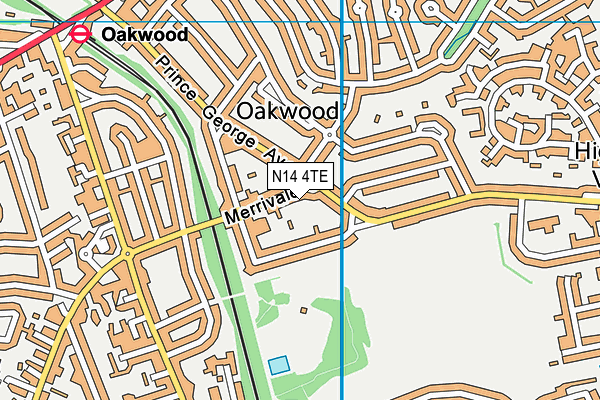 N14 4TE map - OS VectorMap District (Ordnance Survey)