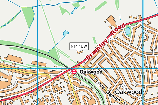 N14 4UW map - OS VectorMap District (Ordnance Survey)