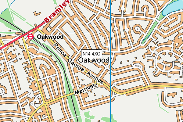 N14 4XG map - OS VectorMap District (Ordnance Survey)