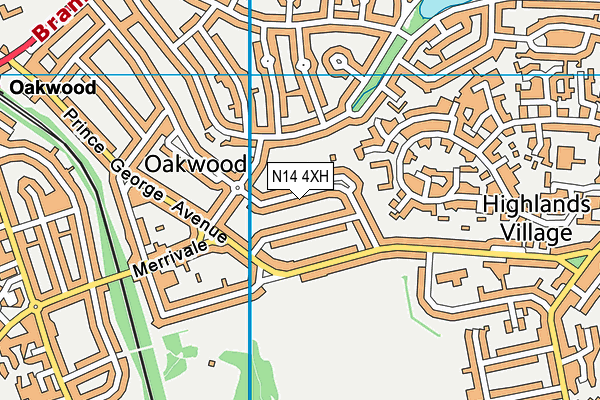 N14 4XH map - OS VectorMap District (Ordnance Survey)