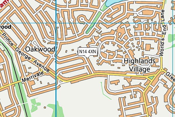 N14 4XN map - OS VectorMap District (Ordnance Survey)
