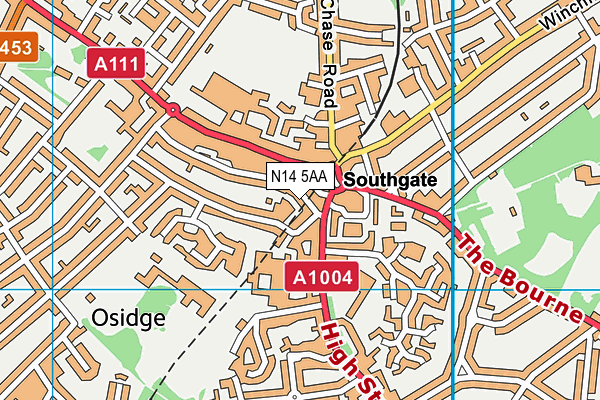 N14 5AA map - OS VectorMap District (Ordnance Survey)