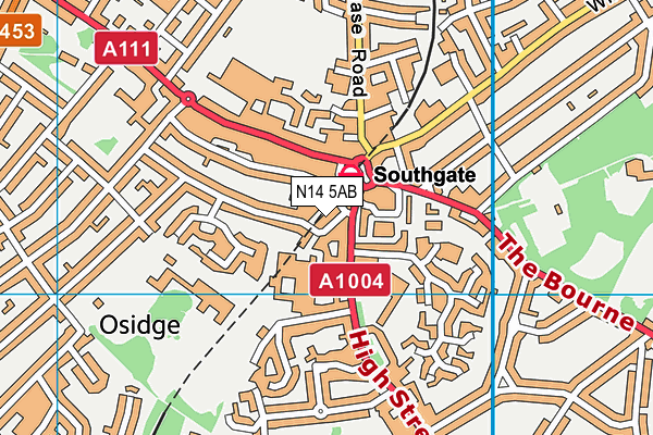 N14 5AB map - OS VectorMap District (Ordnance Survey)