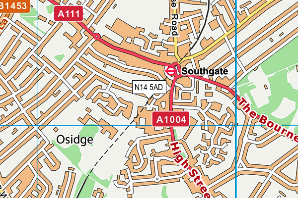 N14 5AD map - OS VectorMap District (Ordnance Survey)