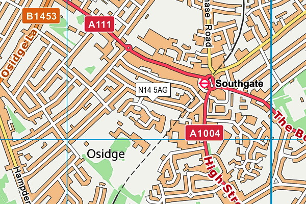 N14 5AG map - OS VectorMap District (Ordnance Survey)