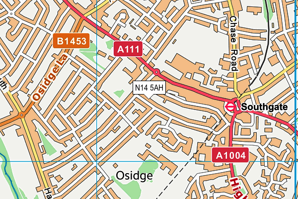 N14 5AH map - OS VectorMap District (Ordnance Survey)