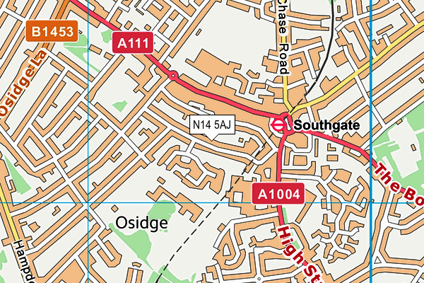 N14 5AJ map - OS VectorMap District (Ordnance Survey)