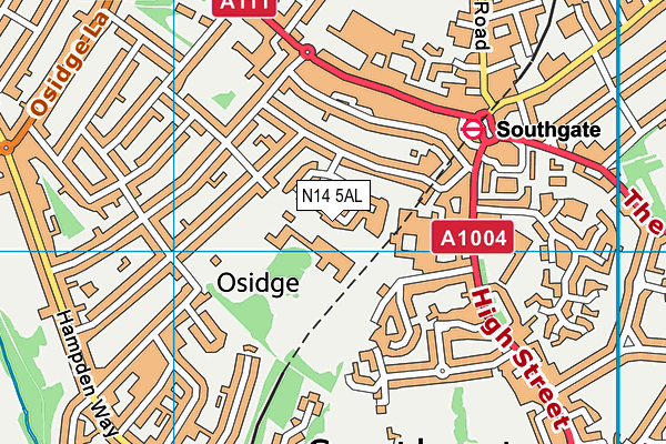 N14 5AL map - OS VectorMap District (Ordnance Survey)