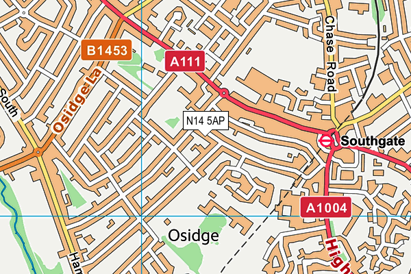 N14 5AP map - OS VectorMap District (Ordnance Survey)