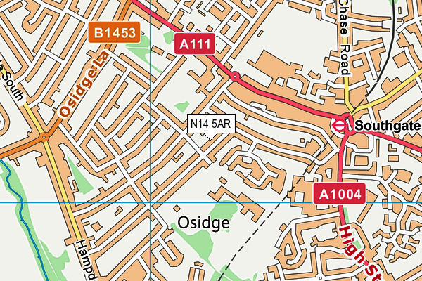 N14 5AR map - OS VectorMap District (Ordnance Survey)