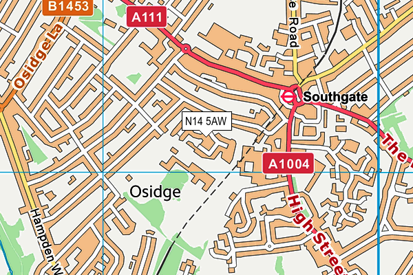 N14 5AW map - OS VectorMap District (Ordnance Survey)