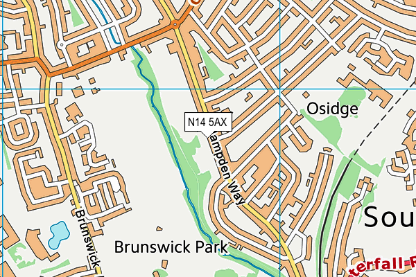 N14 5AX map - OS VectorMap District (Ordnance Survey)