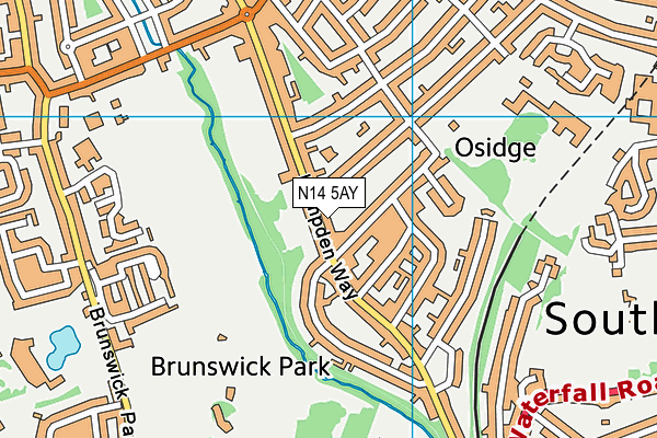 N14 5AY map - OS VectorMap District (Ordnance Survey)