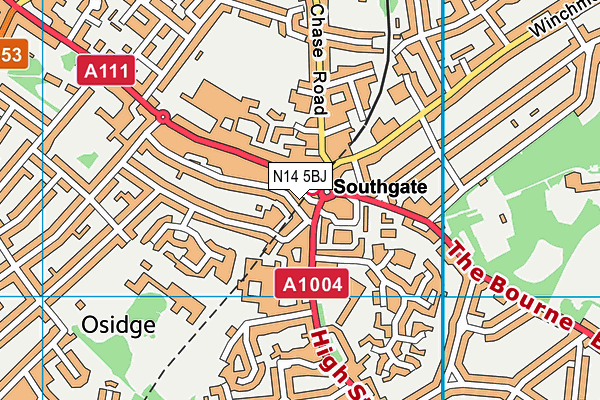 N14 5BJ map - OS VectorMap District (Ordnance Survey)