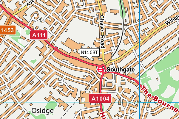 N14 5BT map - OS VectorMap District (Ordnance Survey)