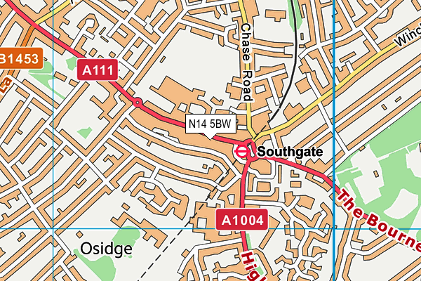 N14 5BW map - OS VectorMap District (Ordnance Survey)