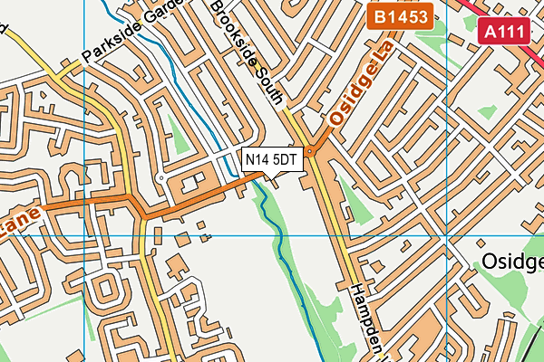 N14 5DT map - OS VectorMap District (Ordnance Survey)