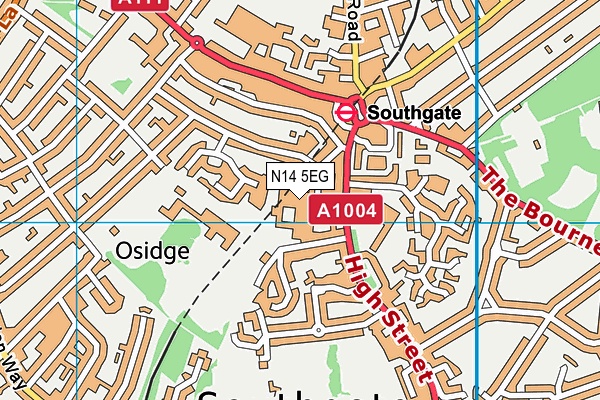 N14 5EG map - OS VectorMap District (Ordnance Survey)