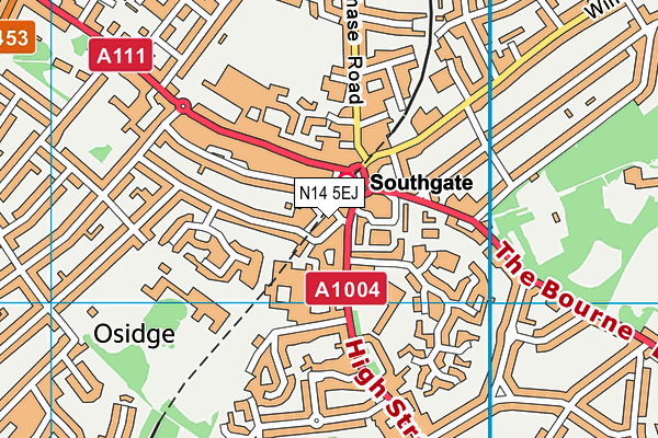 N14 5EJ map - OS VectorMap District (Ordnance Survey)