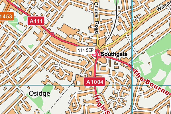 N14 5EP map - OS VectorMap District (Ordnance Survey)