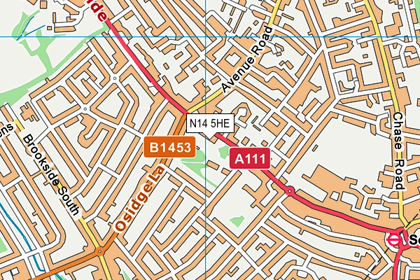 N14 5HE map - OS VectorMap District (Ordnance Survey)