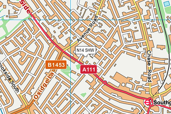 N14 5HW map - OS VectorMap District (Ordnance Survey)