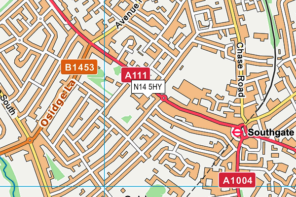 N14 5HY map - OS VectorMap District (Ordnance Survey)