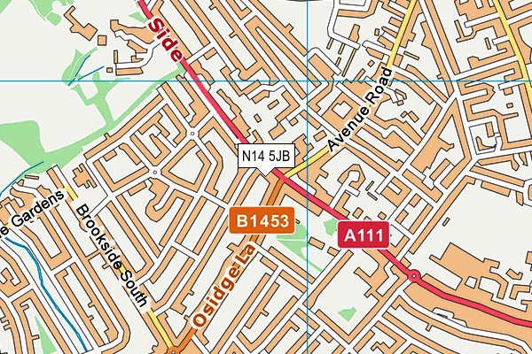 N14 5JB map - OS VectorMap District (Ordnance Survey)