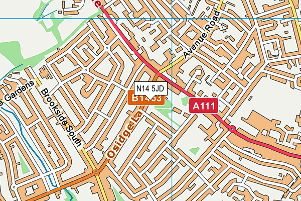 N14 5JD map - OS VectorMap District (Ordnance Survey)