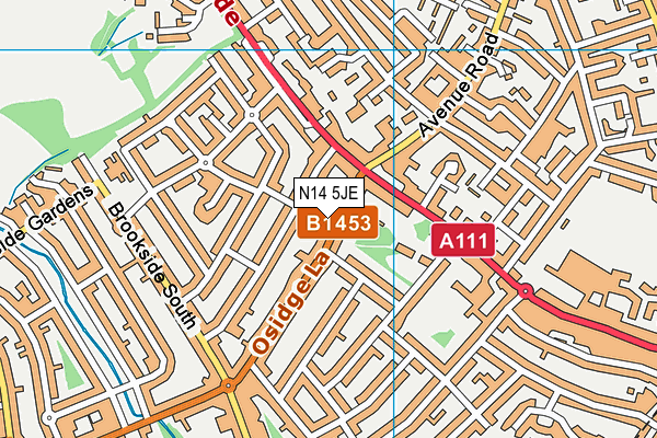 N14 5JE map - OS VectorMap District (Ordnance Survey)