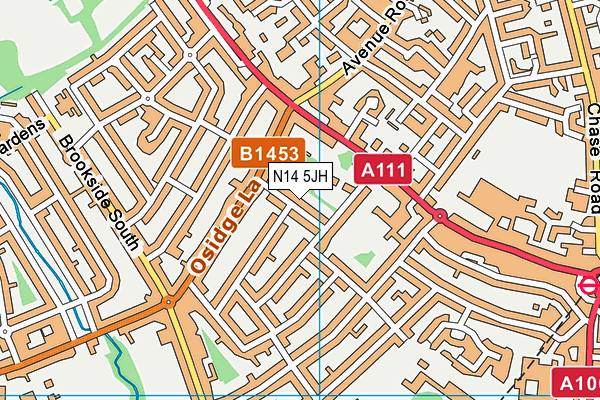 N14 5JH map - OS VectorMap District (Ordnance Survey)