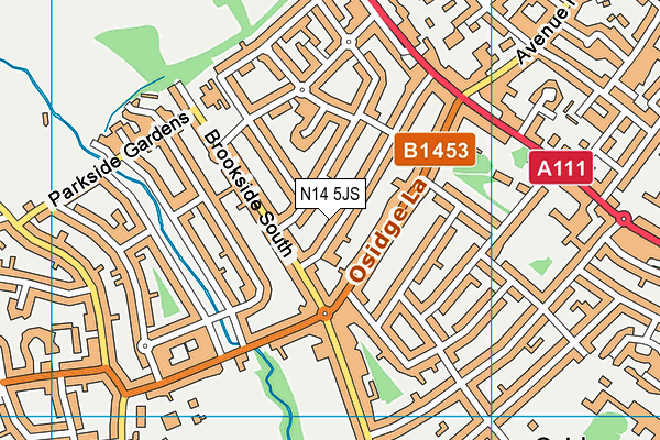 N14 5JS map - OS VectorMap District (Ordnance Survey)