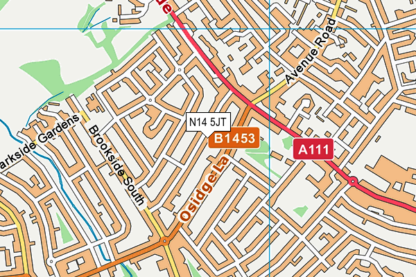 N14 5JT map - OS VectorMap District (Ordnance Survey)