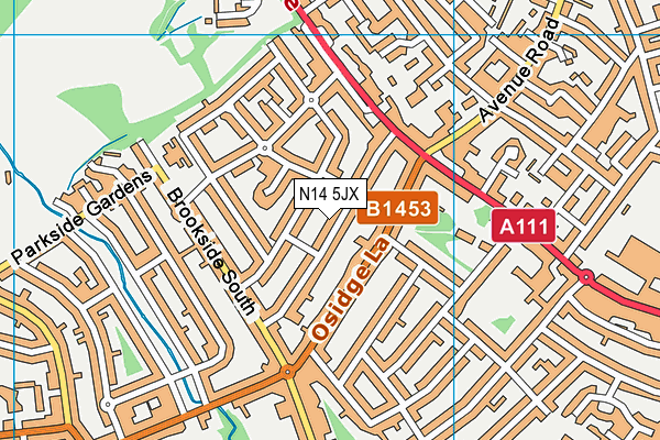 N14 5JX map - OS VectorMap District (Ordnance Survey)