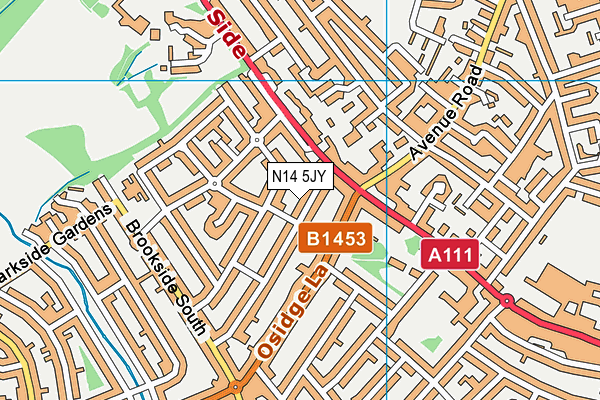 N14 5JY map - OS VectorMap District (Ordnance Survey)