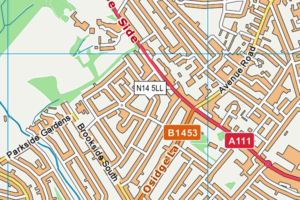 N14 5LL map - OS VectorMap District (Ordnance Survey)