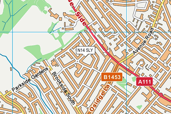 N14 5LY map - OS VectorMap District (Ordnance Survey)