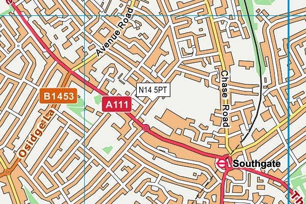 N14 5PT map - OS VectorMap District (Ordnance Survey)